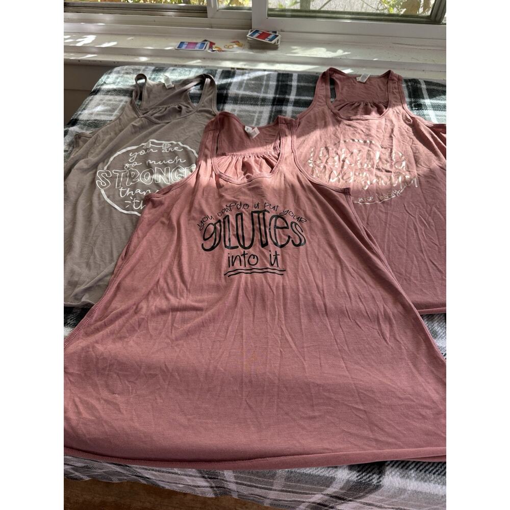 Bella and Canvas Size L Flowy Work Out Tank Tops Motivational Sayings (3) NWOT